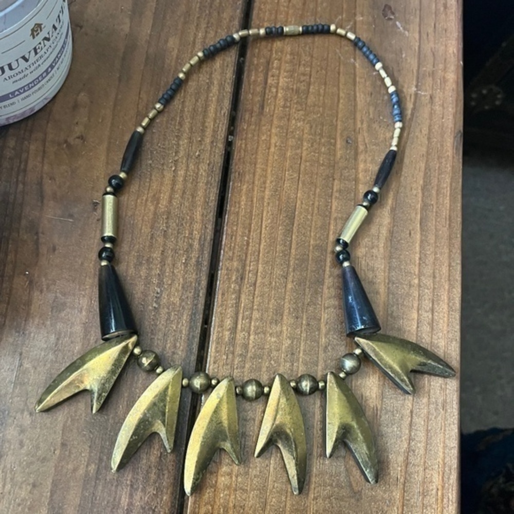 COPY Vintage 70s Black and Gold Brass Large Tribal Collar Statement Necklace C1